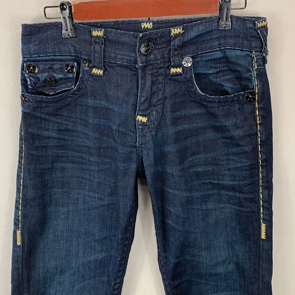 True Religion Ricky Relaxed Straight‎ Jeans Women’s Blue Dark Wash Denim Size 28 - Picture 2 of 16